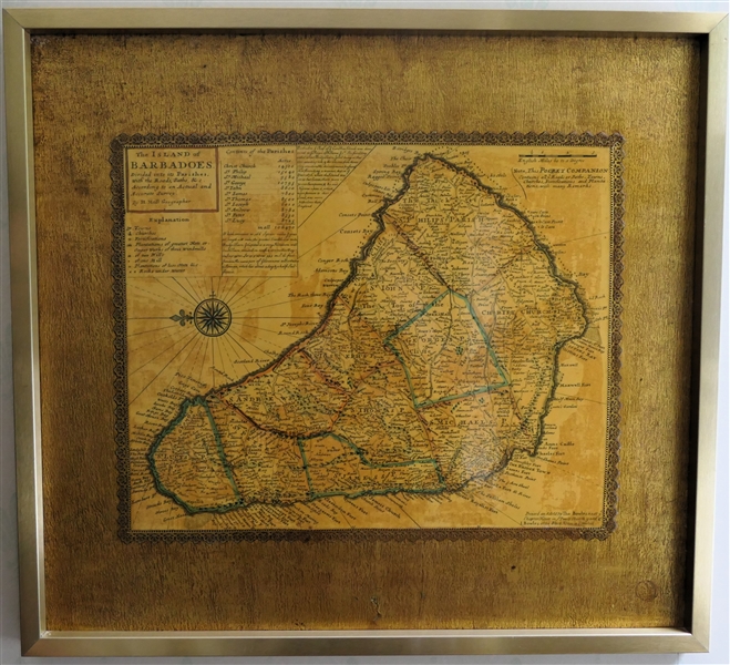 Golden Map of Barbados - Framed - Frame Measures 19" by 21"