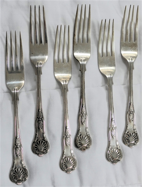 6 Hallmarked British Sterling Silver Place Forks - Shell Motif - Each Fork Measures 8 1/4"