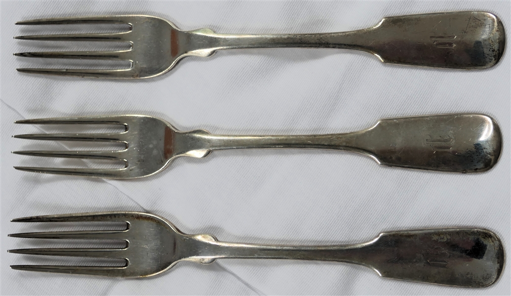 3 - Bailey and Co. Fiddle Handle Coin Silver Forks - Each Measures 7" 