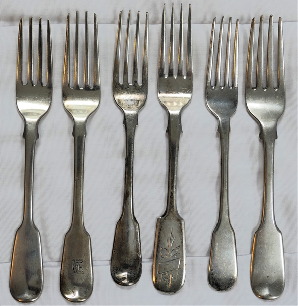 6 British Hallmarked Sterling Silver Forks - Engraved Fork Measures 7" 