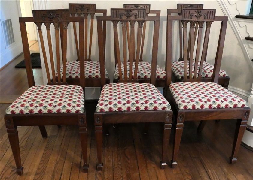 Nice Set of 6 Side Chairs with Urn Carved Backs - Needlework Seats - Very Clean - 