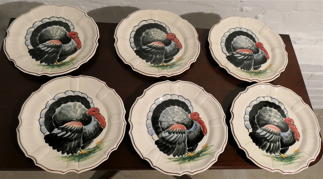 6 - Hand Painted Italy Turkey Plates - Each Measures 10" Across