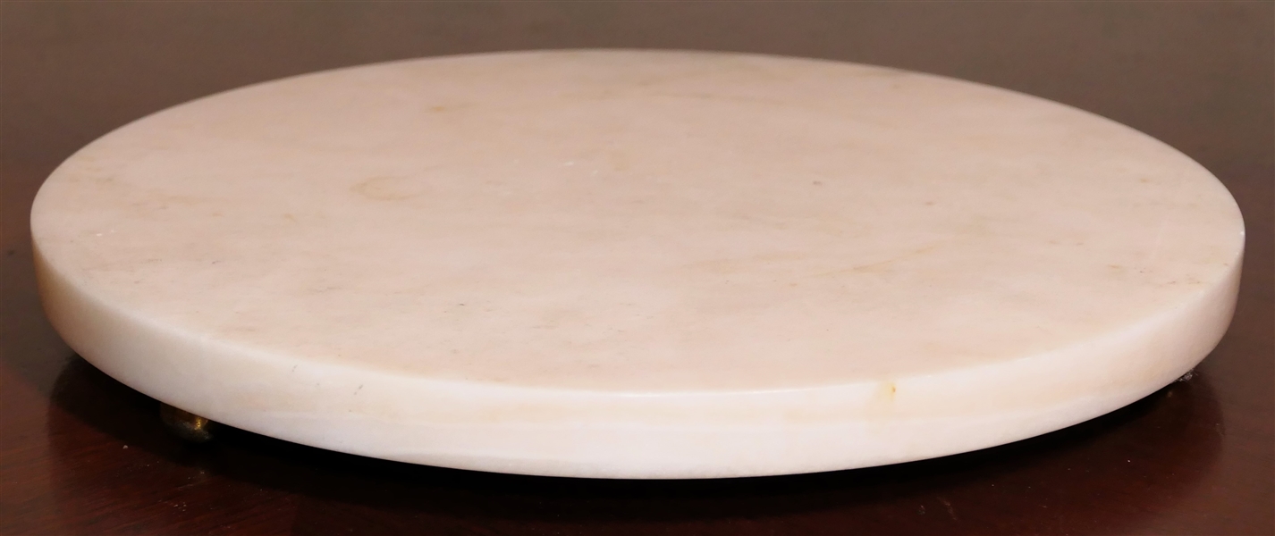 White Round Marble Plateau Tray with Brass Feet - Measures 12" Across