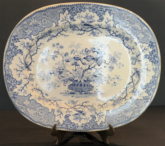 19th Century Blue Transferware Platter - "Japanese" Pattern - Platter Measures 13" by 10 1/2" 