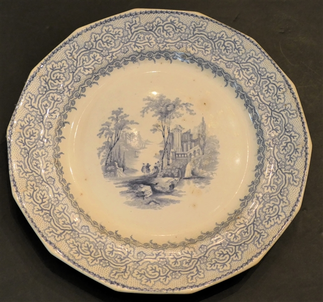 Flow Blue "Genoa" Adams & Sons Plate - Measures 8 1/2" Across