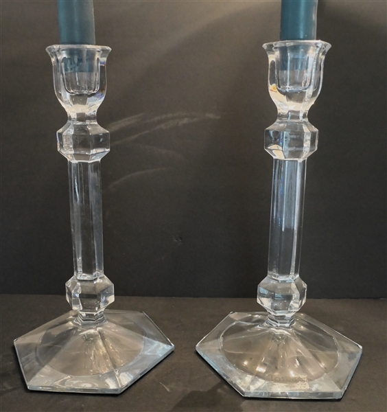 Pair of Toscany Crystal Candle Sticks - Made in Romania - Each Measures 9 1/2" Tall 