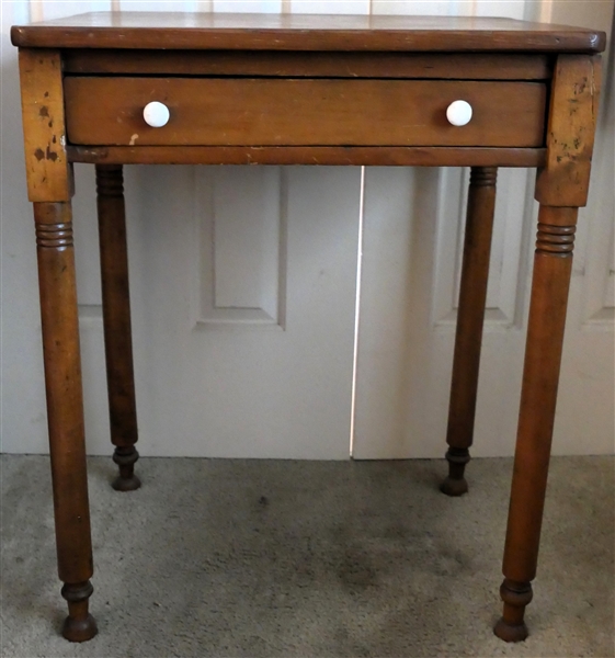 Pine Sheraton Style Table with 1 Drawer - Porcelain Knobs - Table Measures 28" Tall 23" by 17" 