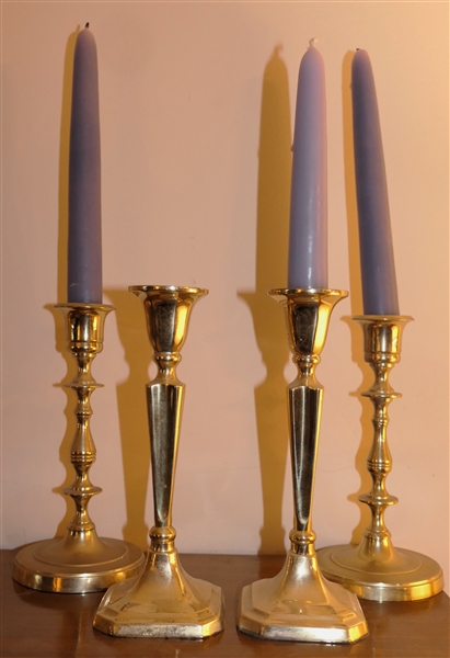 4 Brass Candle Sticks - Pair of 7" And Pair of 7 1/2" 