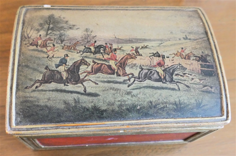 Chalkware Dresser box with Fox Hunt Scene - Box Measures 3" tall 6" by 4" - Small Nick on Top Edge 