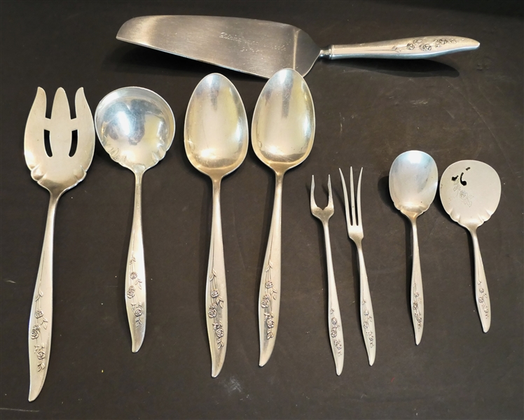 9 Pieces of Heirloom Sterling Silver - Serving Pieces, Spoons, Forks, Ladles, Pierced Spoon, Hors doeuvre Forks, and Sterling Handled Pastry Server - Engraved Diana and Merle - 321 Grams not...