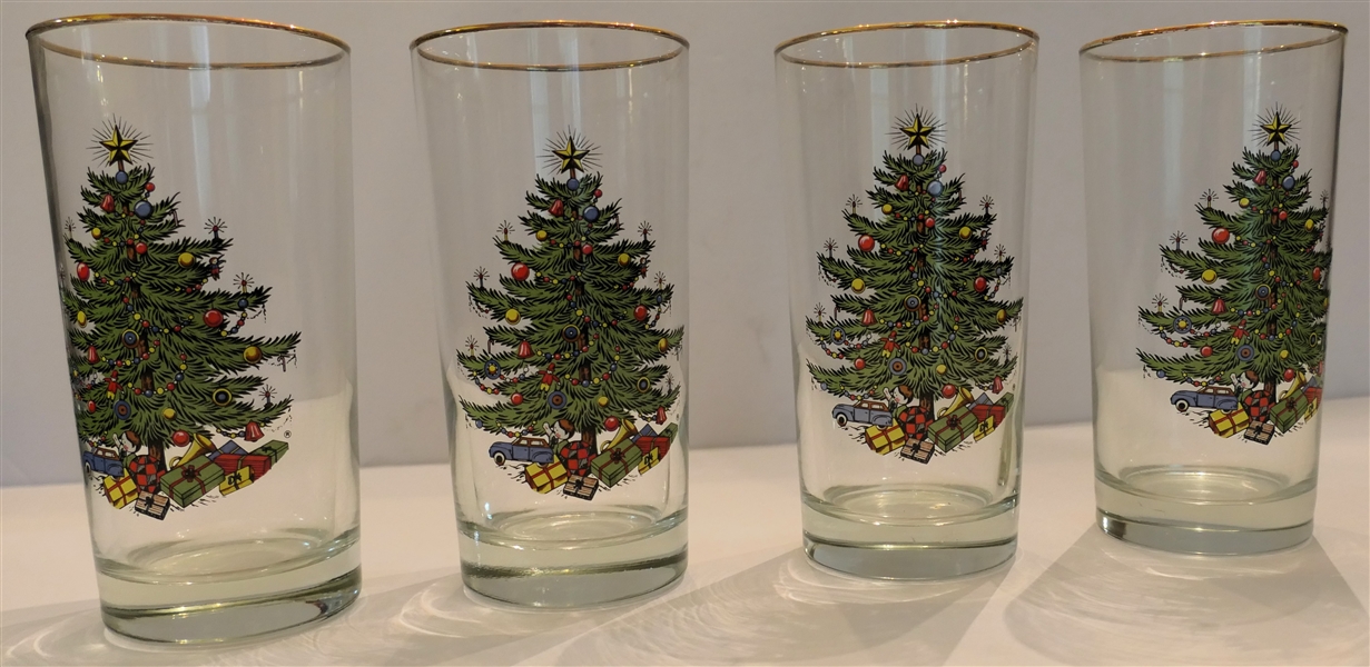 4 Culbertson "Christmas Tree" Tumblers with Good Gold Trim -Each Measures 5 3/4" Tall 