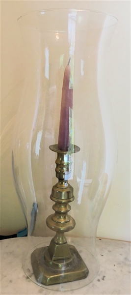 Brass Candle Stick with Hurricane Shade - Candle Stick Measures 8" Hurricane Measures 16"