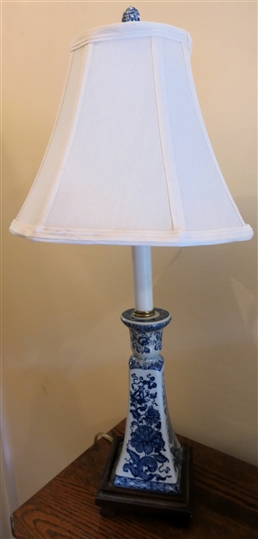 Blue and White Ceramic Table Lamp with Wood Base - Lamp Measures 17 1/2" to Bulb