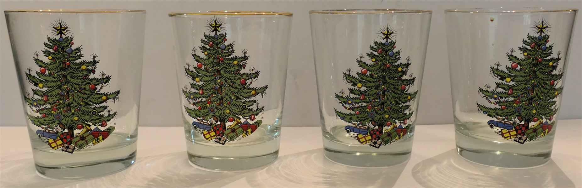 4 Culbertson "Christmas Tree" Tumblers with Good Gold Trim - each Measures 4 1/2" Tall 