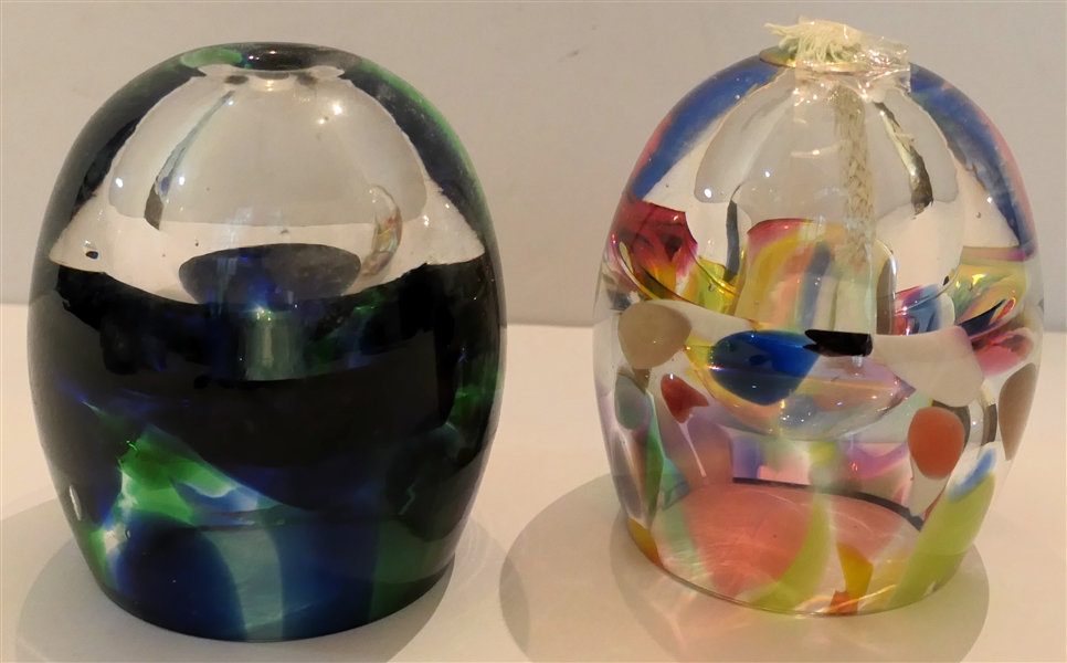 2 Handblown Art Glass Oil Lamps - Each Measures 4" Tall 