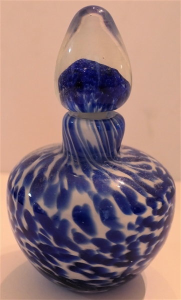 Pretty Blue, White, and Clear Art Glass Perfume Bottle -Stopper Is Not Broken - Perfume Bottle  Measures 5 1/2" Tall 