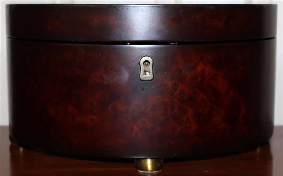 Bombay Demi Lune Shaped Dresser Top Jewelry Box with Lift Out Tray - Brass Feet - All Contents Included - Jewelry, Costume, Watches, Etc. - Box Measures 5" Tall 11" by 5 1/2" 