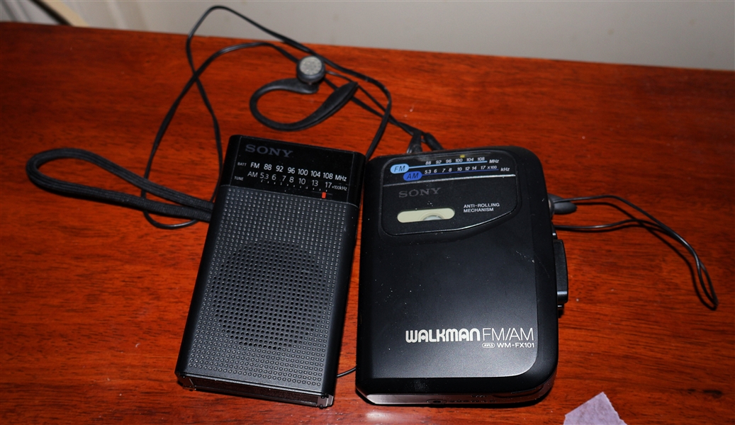 Sony Walkman AM/FM Radio with Cassette Player and Sony Hand Held AM/FM Radio 