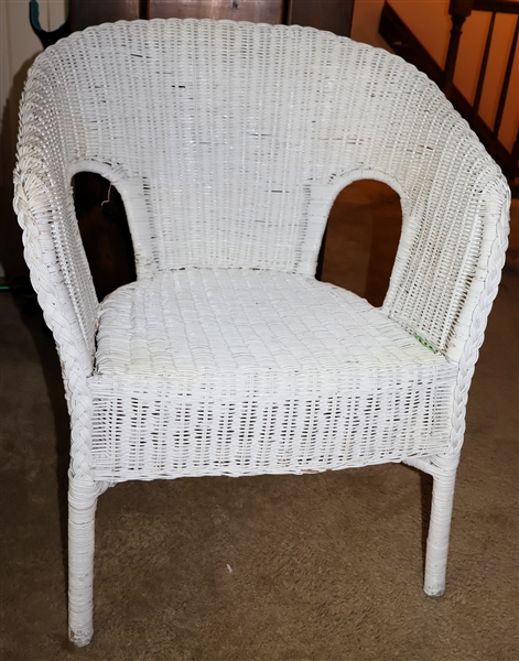 Wicker Club Chair - Braided Trim - Measures 30" Tall - Few Minor Breaks in Wicker 