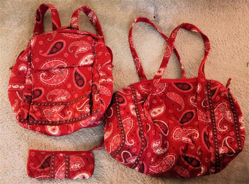 Vera Bradley "Red Mesa" Duffel Bag, Back Pack, and Zipper Pouch  - All Very Clean 