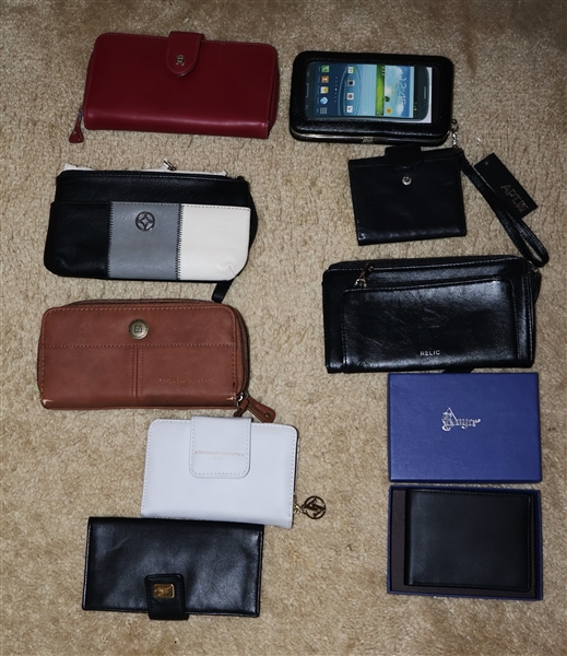 9 Leather Wallets - All New or Like New - Mens Wallet in Original Box, Apt. 9, Relic, Adrienne Vittadini, Elaine Angier