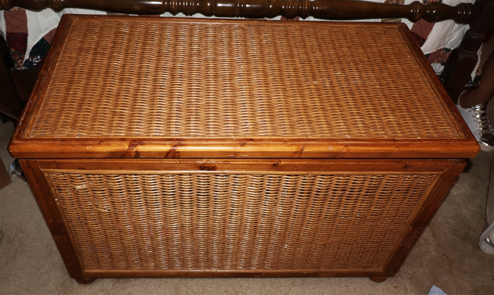 Wood and Wicker Storage Chest / Trunk - Measures 22" Tall 34" by 19" 