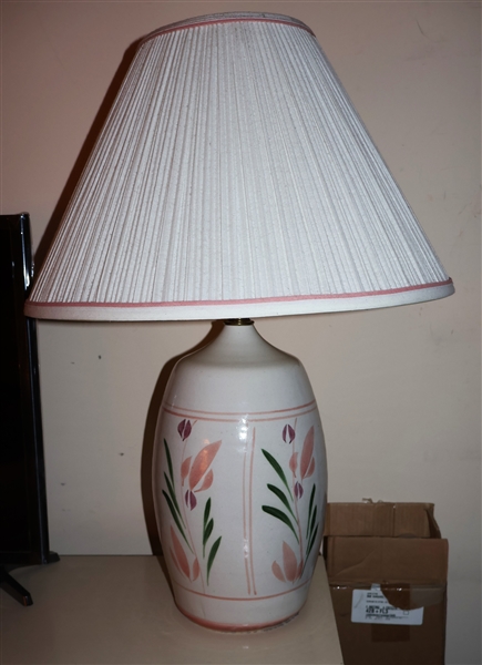 Larger California Ceramic Designers Inc. Table Lamp with Pretty Pink Iris Flowers - Measures 26" Tall 