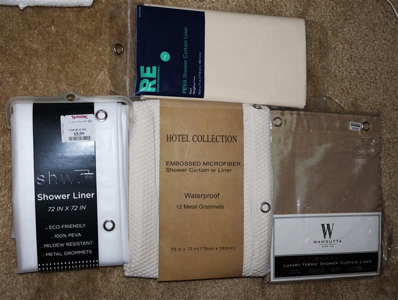 4 Shower Curtains - Hotel Collection Microfiber, Wamsutta, and 2 PVC Waterproof