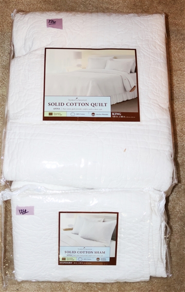 Home Classics "Anna" Solid Cotton Quilt - King Size - Brand New in Packaging and 1 New in "Anna" Sham 