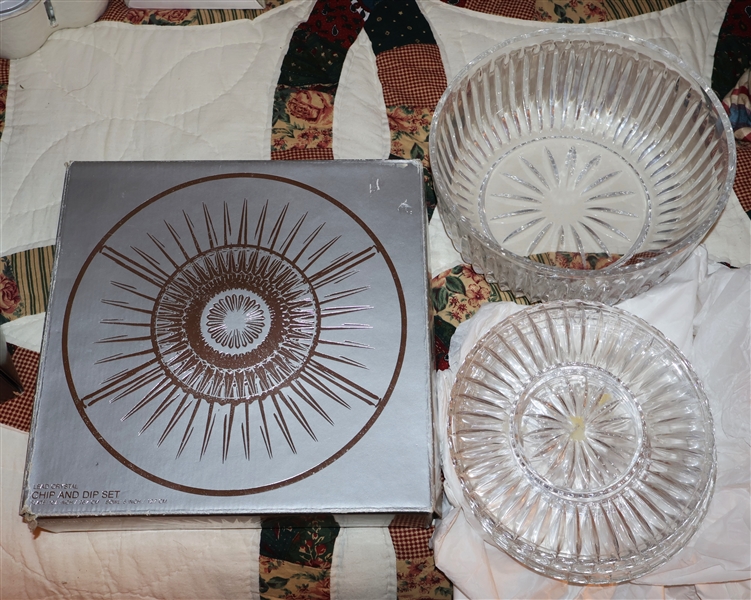 Fostoria "Heritage Collection"  Lead Crystal Chip and Dip Set, Bowl, and 3 - 7 1/2" Plates - Chip and Dip in Original Fostoria Box 