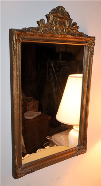 Nice Gold Gilt Mirror with Scrolled Crest - Measures 24" by 14 1/2" 