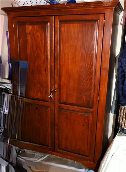 Pine Paneled Door Wardrobe Cabinet - Raised Panel Doors - Hanging Rack and Shelf Inside - Overall Measures - 70" Tall 48" by 21"  NO CONTENTS - Cabinet Only 