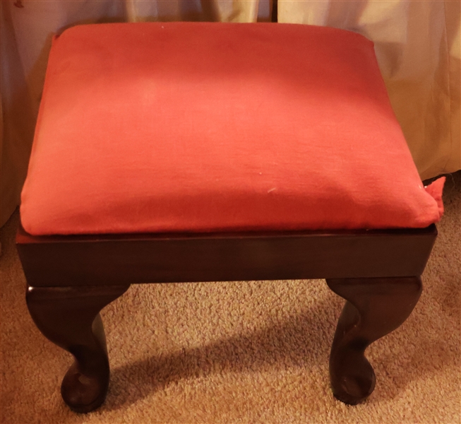 Mahogany Finish Queen Anne Style Foot Stool - Measures 12" Tall 14 1/2" by 12" 