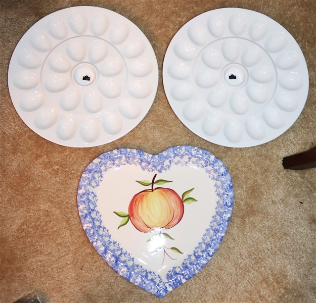 2 - 10 Strawberry Street Egg Platters - Brand New with Stickers and Heart Shaped Reading China - Made in Portugal Platter 