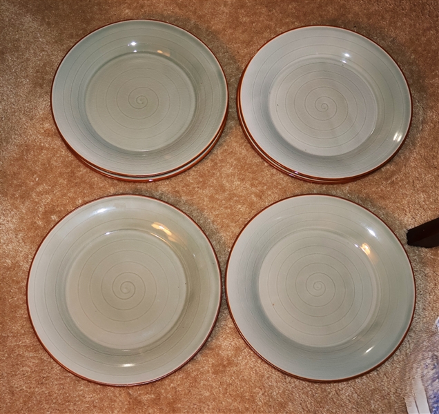 6 - "Peninsula Rim" Dinner Plates by Pier 1 - New Old Stock with Original Stickers - Each Plate Measures 11 1/4" 