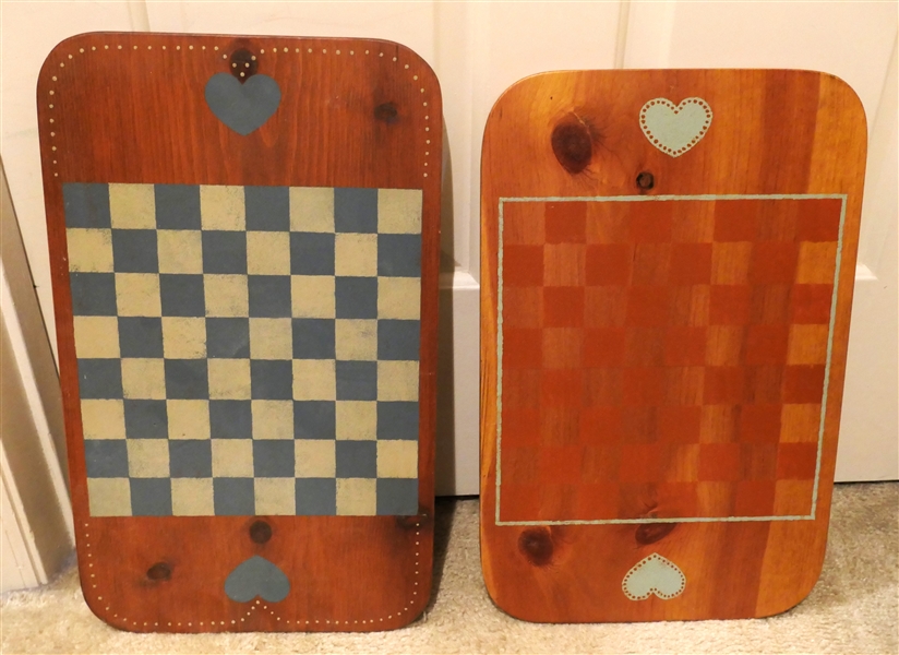 2 Hand Painted Folk Art Checkerboards - each Measures 18" by 11"