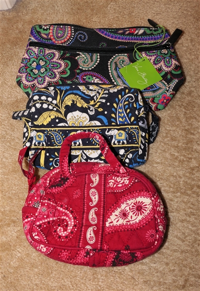 3  Vera Bradley Pouches - "Kiev Paisley" Lighten Up Travel Cosmetic Case - New with Tags, Blue and Yellow with Elephants, and Red Paisley 