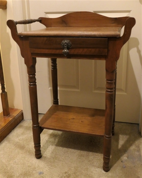 Pine Washstand Table with Drawer - Double Towel Bars - Measures 31" tall 23" by 14" Including Towel Bars