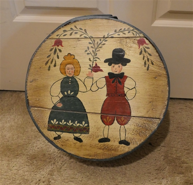 Hand Painted Pennsylvania Dutch Style Folk Art Box - Signed LMA 1983 - Box Measures 6" Tall 12" Across