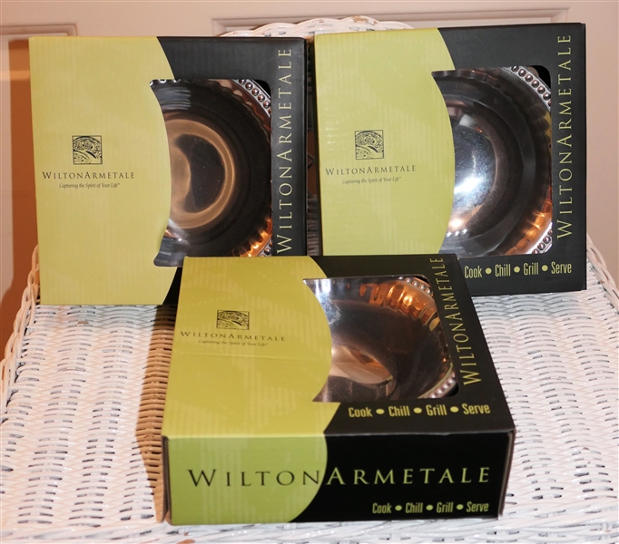 3 Brand New Wilton Armetale "Flutes & Pearls" Small Dip Bowls - Each New in Original Boxes 