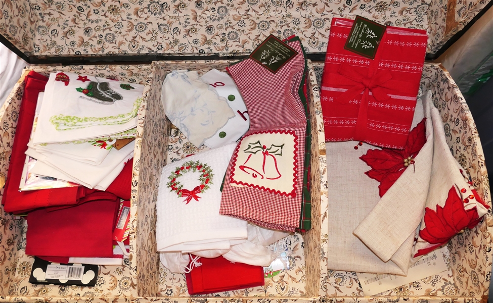 Lot of Christmas Linens, Textiles, Hand Towels, Tea Towels, Table Runners, Pier One, and Woodbridge Designs 