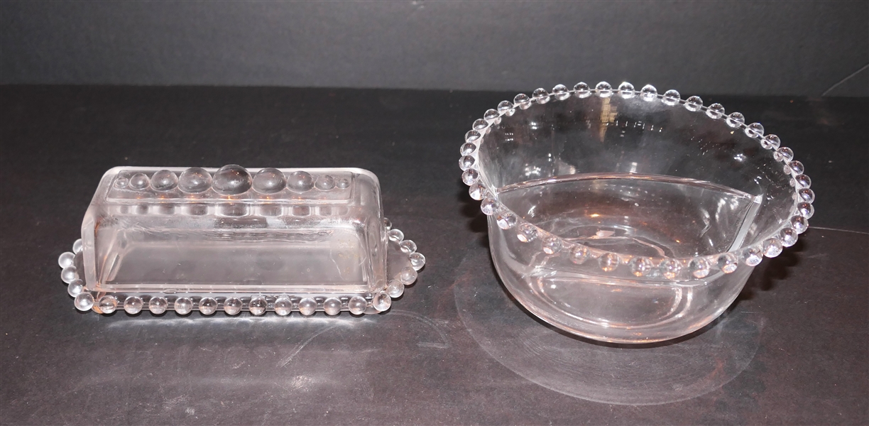 "Candlewick" Butterdish and Divided Bowl - Bowl Measures 3" Tall 6" Across