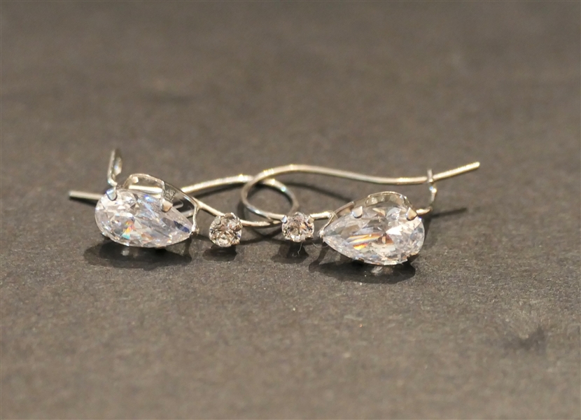 Beautiful 14kt White Gold Drop Earring With Round and Pear Shaped CZs 