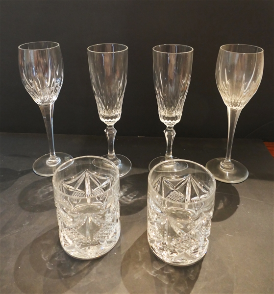 6 Crystal Glasses - 2 Wines, 2 Champagne Flutes, and 2 Tumblers - Wine Glasses Measure 8 1/4"