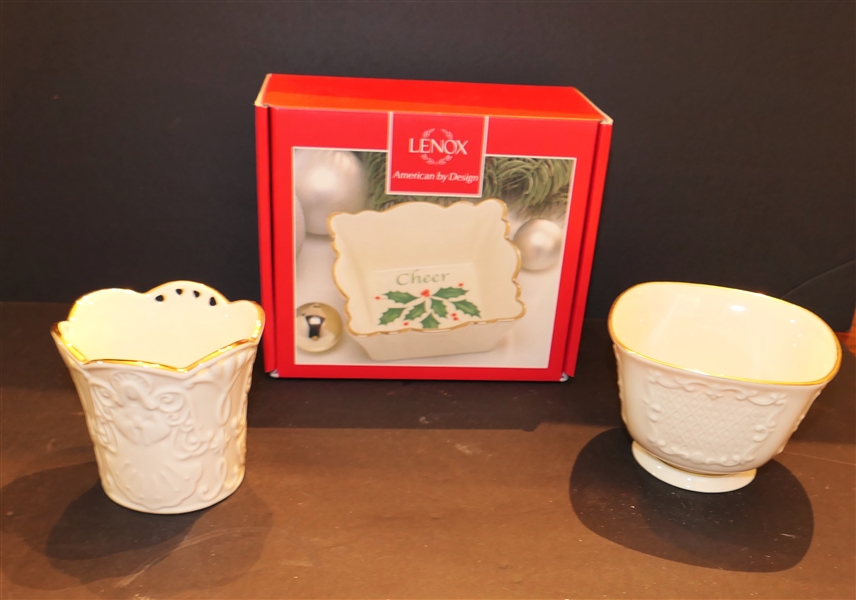 Lenox "Cheer" Bowl - New in Original Box, Lenox "Merry Lights Votive Holder, and Lenox Bowl 