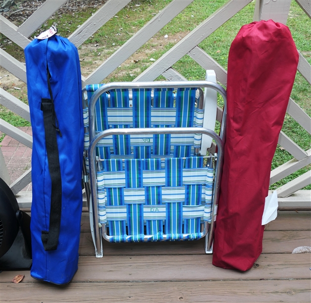 2 Folding Camp Chairs and 2 Aluminum Framed Folding Chairs - 1 Bag Chair is DUKE 