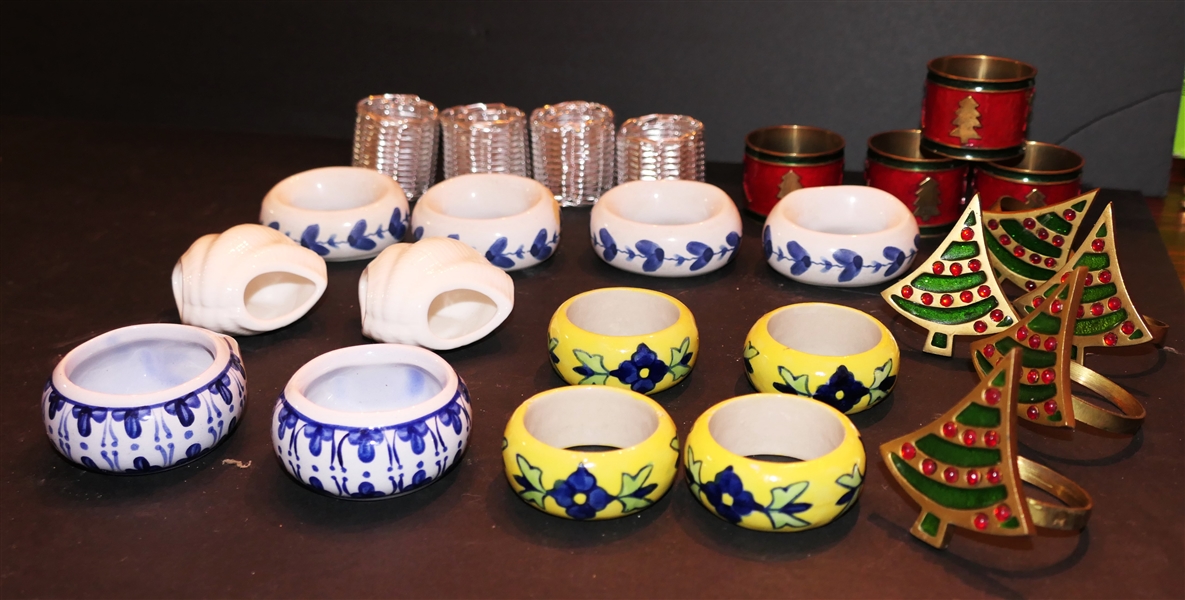 Collection of Napkin Rings - Hand Painted, Christmas, Shells, and Blue and White