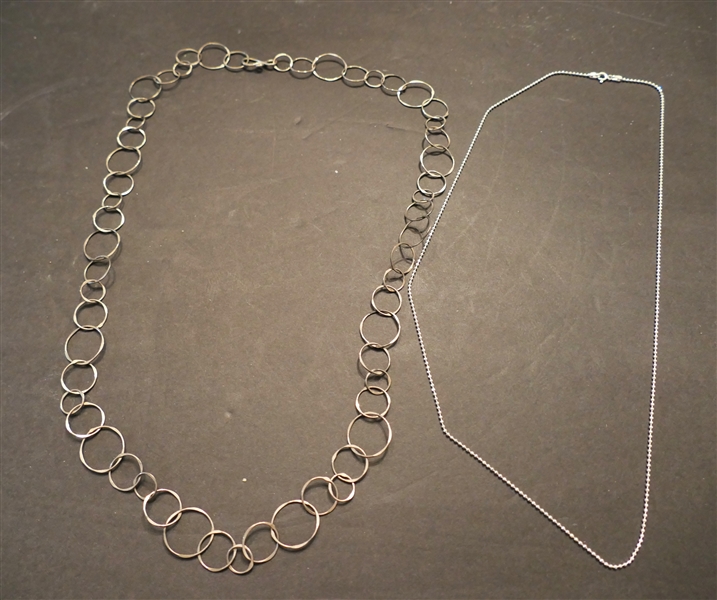 2 Silver Necklaces - Sterling Silver Diamond Cut Chain and Handmade with Circle Links - Chain Measures 24" Long