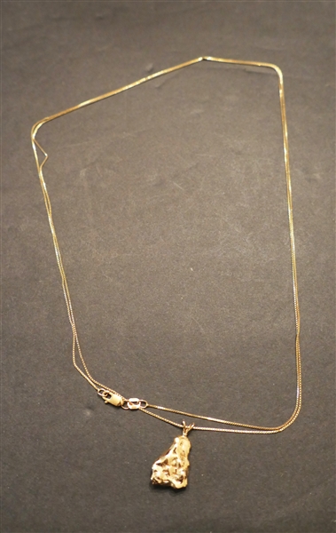 14kt Yellow Gold Necklace with 14kt Yellow Gold Nugget Pendant -36" Gold Chain - 7 Grams Total Weight 