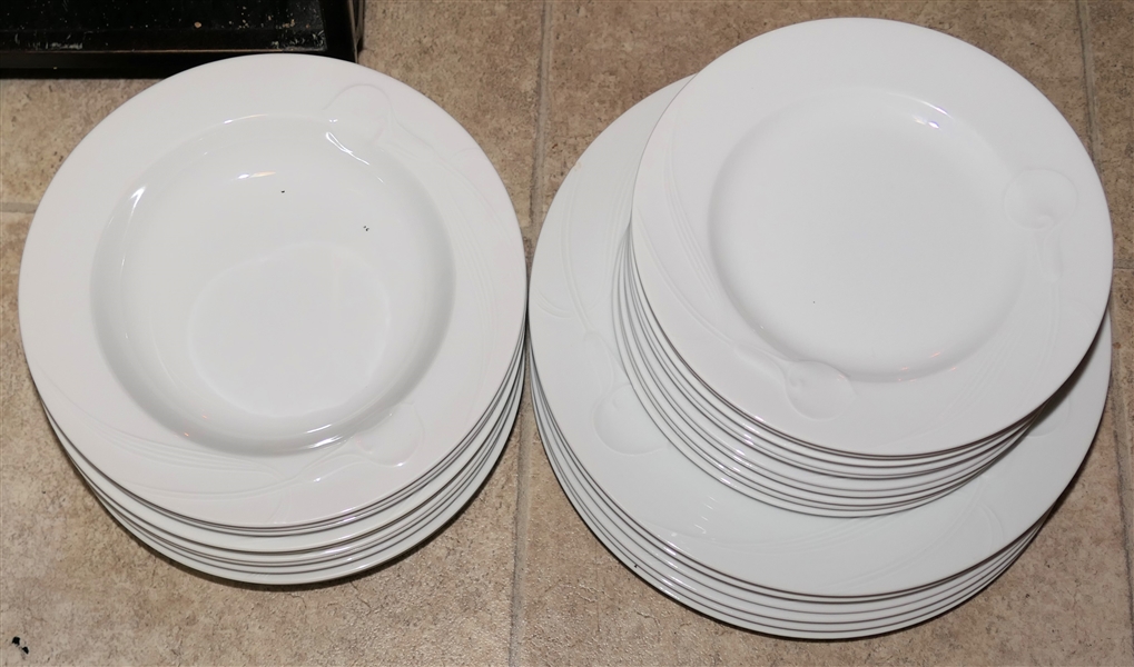 26 Pieces of Mikasa "Classic Flair" China - White with Calla Lilies - Dinner Plates, Salad Plates, and Rimmed Soup Bowls 